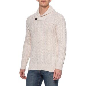 British Khaki NWT Shawl Collar Cotton Blend Off-White Cable Sweater, Size XLarge